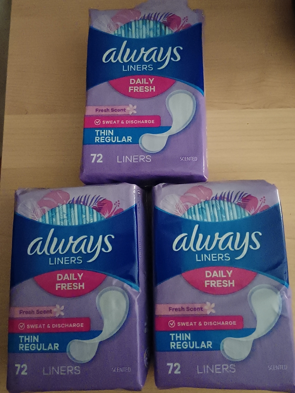Always Daily Fresh Thin Regular Panty Liners Scented 3x Packs 72 Ct